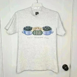 VTG 90s Friends Central Perk Coffee T Shirt Warner Bros Gray Single Stitch Sz M